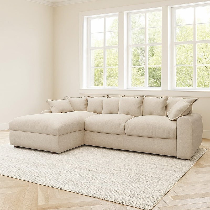 Malazhouse Beech wood and linen L-shape sofa- Beige - Image 1